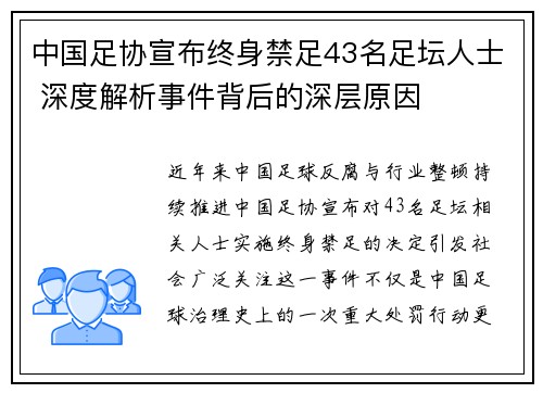 中国足协宣布终身禁足43名足坛人士 深度解析事件背后的深层原因